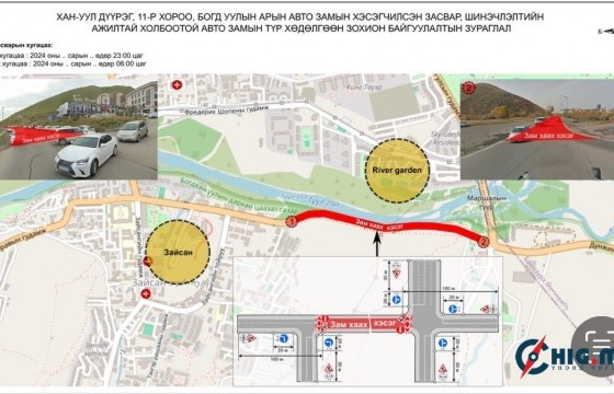 Буган халиуны уулзвараас Маршлын гүүр хүртэлх авто замыг хааж, шинэчилнэ
