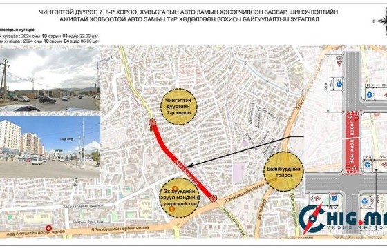 Тасганы овооны уулзвараас 7 дугаар хорооны уулзвар хүртэлх авто замыг шинэчилнэ