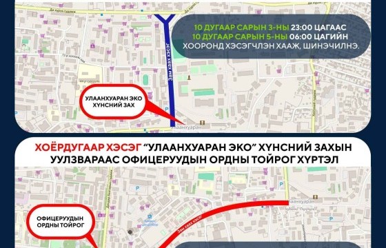 Офицеруудын ордны тойргоос Шар хад хүртэлх авто замыг аравдугаар сарын 3-наас түр хааж, шинэчилнэ