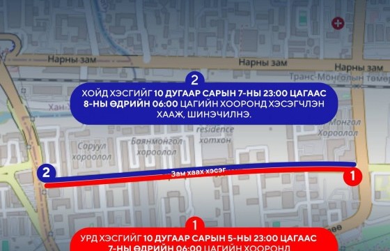 “Хоум” плазагийн уулзвараас “Дүнжингарав” худалдааны төвийн уулзвар хүртэлх авто замыг хааж шинэчилнэ
