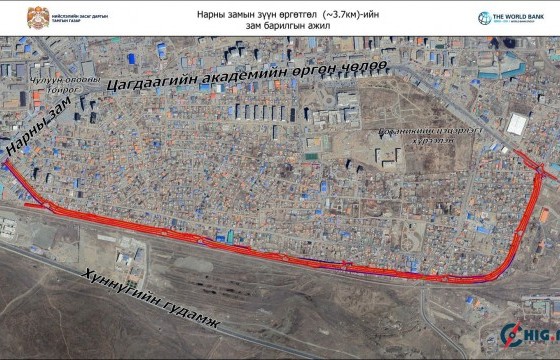 Нарны замын зүүн хэсэгт 3.7 км, Сэлбэ голын баруун эрэгт 2.7 км авто замыг цогц, гудамж замын жишгээр шинээр барина
