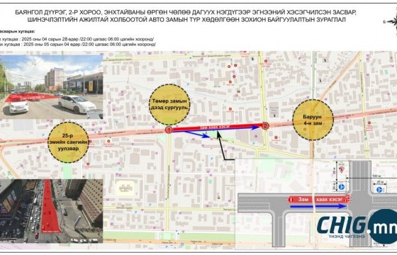 Төмөр замын дээд сургуулиас Гранд плазагийн уулзвар хүртэлх замыг шөнийн цагаар хаана